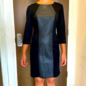 BEIGE by ECI Black Dress with Faux Leather MidLine & Back Zipper